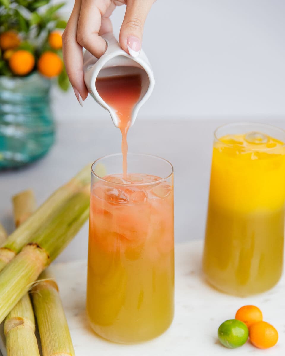 Cold-pressed nước mía served over ice at a California food festival